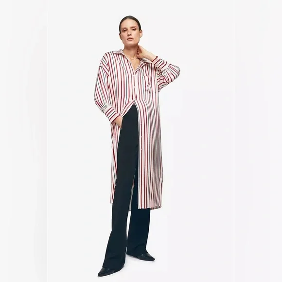 NWT Anine Bing Milly Silk Red Striped Dress - Picture 6 of 10